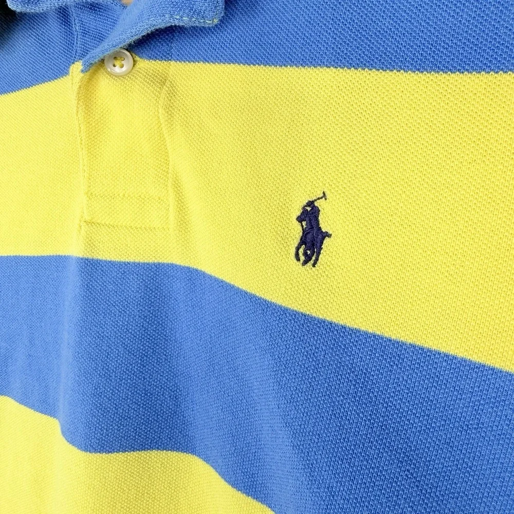 Ralph Lauren Youth Yellow Blue Striped Short Sleeve Rugby Polo Shirt SZ- M 10/12